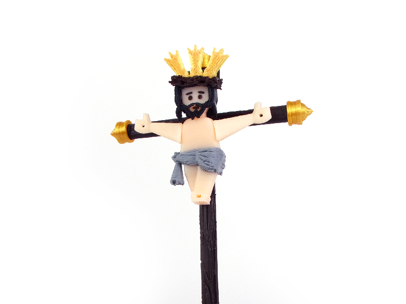 Vista frontal inclinada del Cristo crucificado en miniatura de Priostic