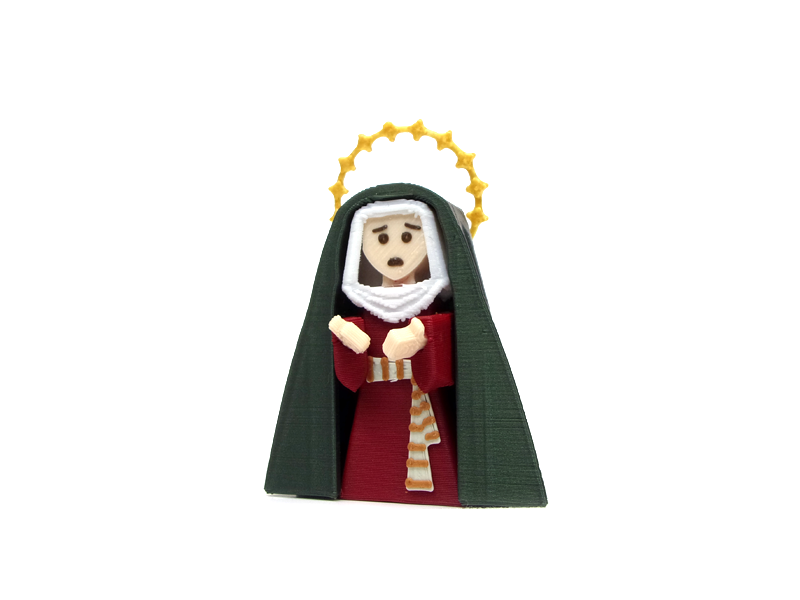 Vista lateral izquierda de la Virgen de la Esperanza de Triana en un Paso de Semana Santa en miniatura