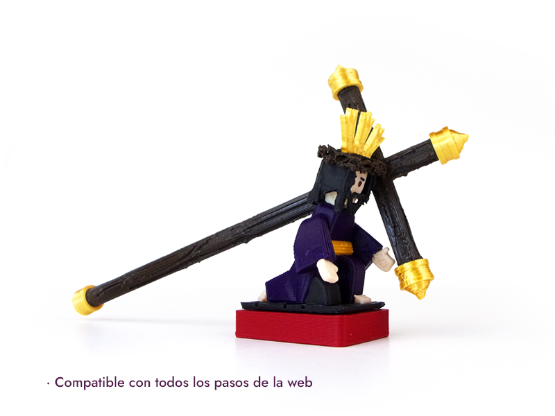 Vista inclinada derecha del Cristo de las Tres Caídas de Triana en un paso de Semana Santa en miniatura