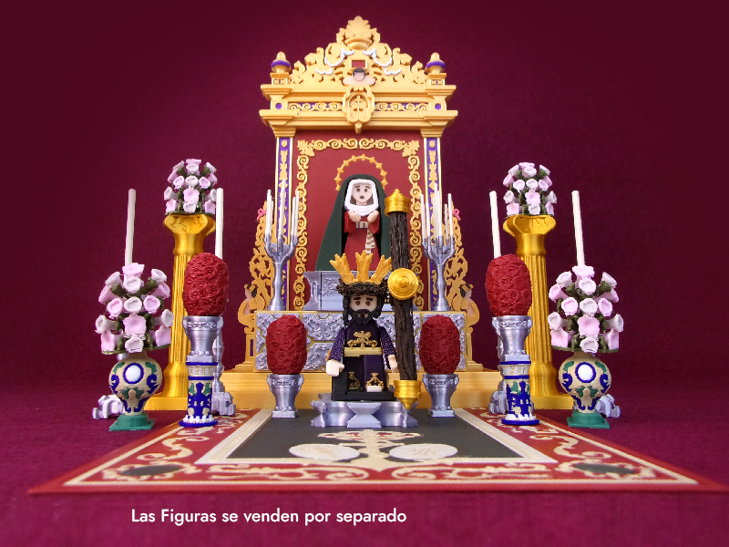 Altar de besamanos de la Esperanza de Triana en miniatura con montaje tradicional cofrade