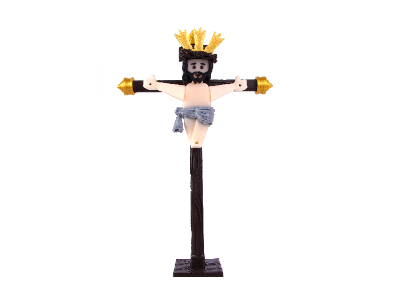 Vista frontal del Cristo crucificado en miniatura de Priostic para paso de Semana Santa